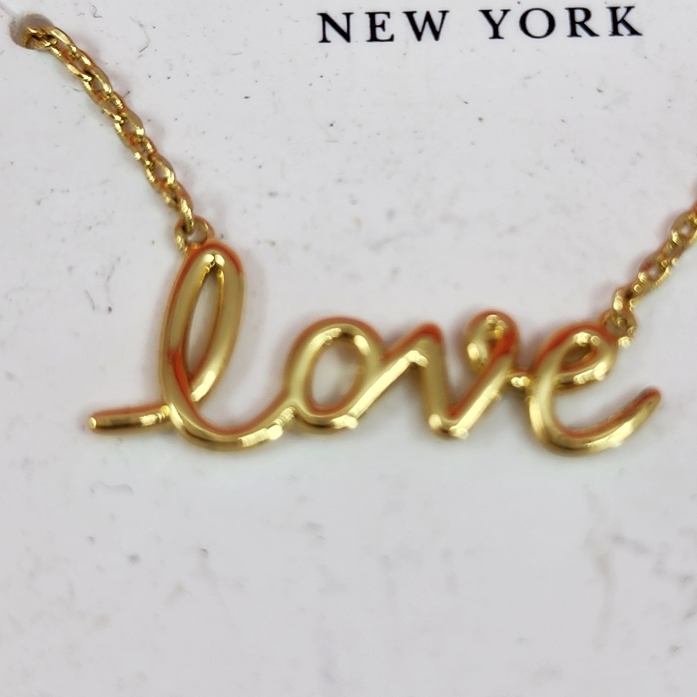 Kate Spade New York Gold Tone Love Script Necklace Romantic Minimalist Jewelry